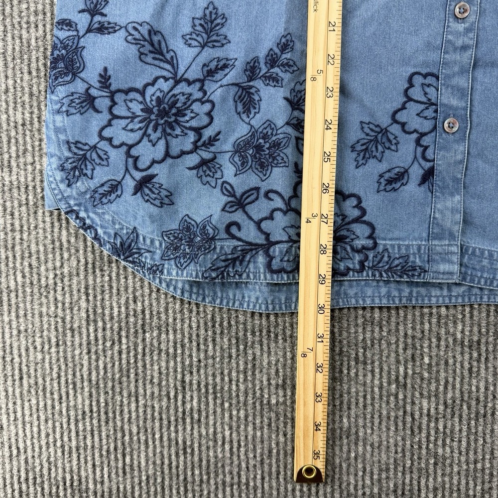 Tencel Chambray Floral Denim Shirt XL Oversized Boho Cottagecore Button Up NWT - Picture 4 of 9